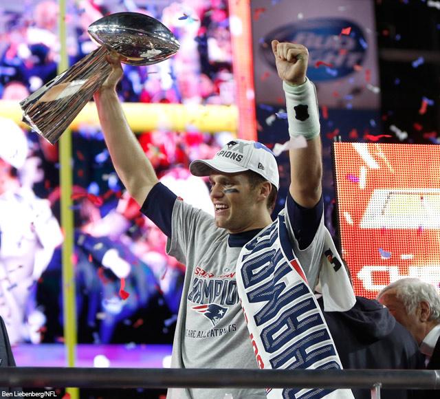 New England Patriots Quarterback Tom Brady celebrating the Super Bowl XLIX win with the Lombardi trophy.
Courtesy of abcnews.com
