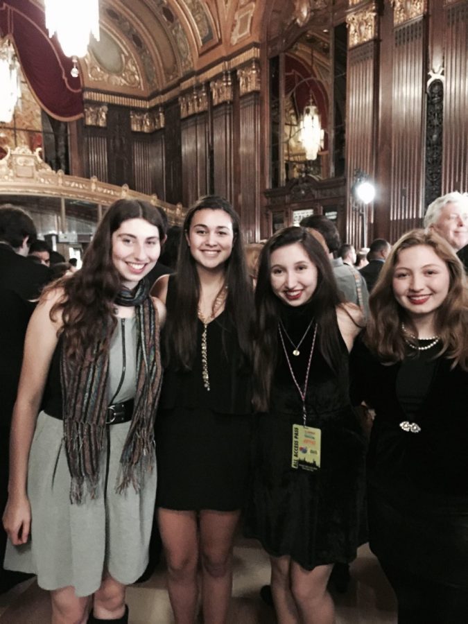 Kira Bursky, Claire Uygur 16, Gigi Cahill 16, and Fiona Cahill 17 at the All American High School Film Festival in New York City.
Courtesy of Gigi Cahill 16