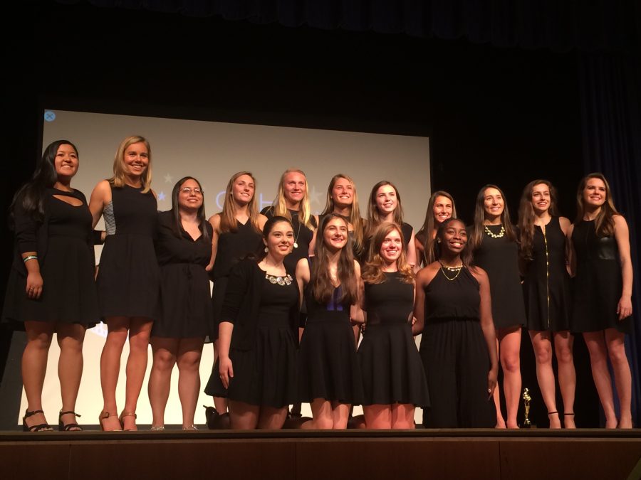 Broadcast Journalism seniors Natalie Ponce, Grace Kennedy, Gabby Lopez, Katie Hill, Caroline Burch, Maddie Church, Alana Normile, Jorden Cohen, Emily Sabia, Grace McKenney, Claren Hesburgh, Jen Esposito, Gabrielle Giacomo, Mary Grace Henry, and Jessica Johnson take a final bow at the end of the Film Festival.
Courtesy of Grace Kennedy 15