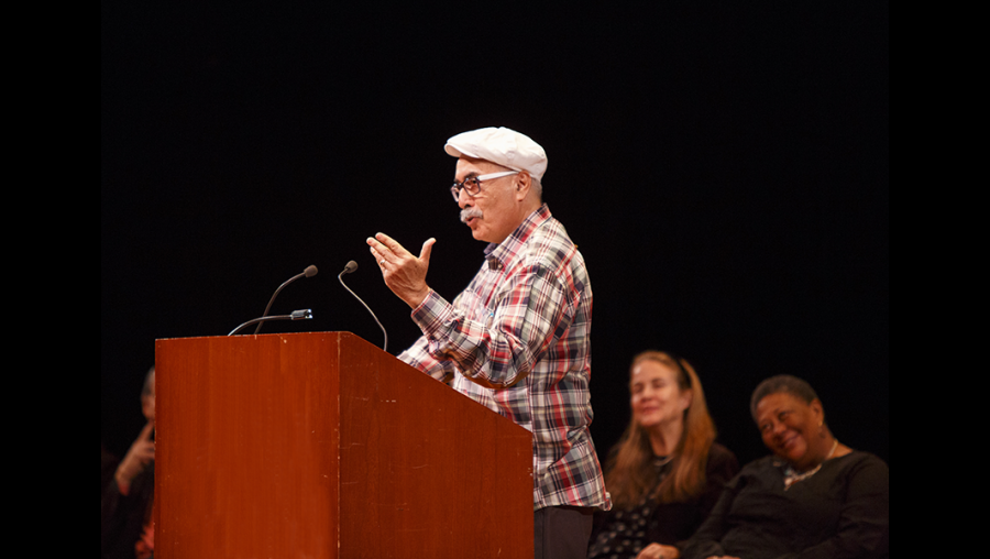 Academy of American Poets Chancellor and Poet Laureate Mr. Juan Felipe Herrera reads in honor of National Poetry Month. Courtesy of poetry.org.