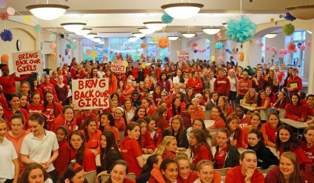 Sacred Heart Upper and Middle School students gathered in the Student Dining Room May 9 to protest Nigerian students kidnapping. Nearly 9 months after the girls disappearance, their location remains unknown.
Courtesy of greenwichtime.com