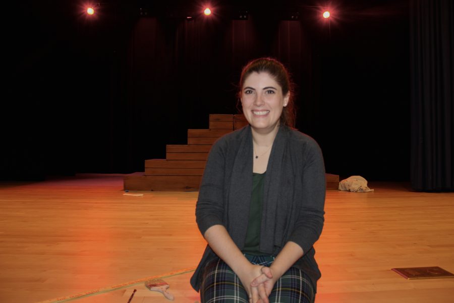 Miss Michaela Gorman working on set of the upcoming fall play, Rosencrantz and Guildenstern Are Dead.
