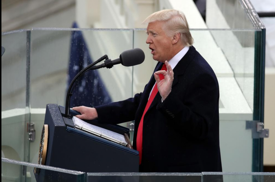 President Donald J. Trump gives his inaugural address January 20. Courtesy of Drew Angerer/Getty Images