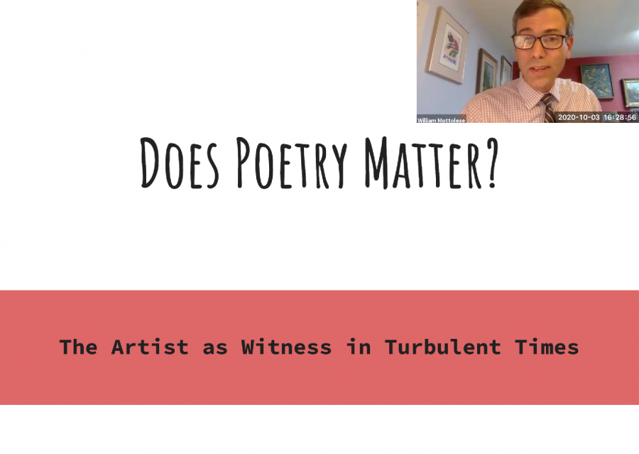 Dr. William Mottolese giving his presentation, titled “Does Poetry Matter: The Artist as Witness in Turbulent Times.”