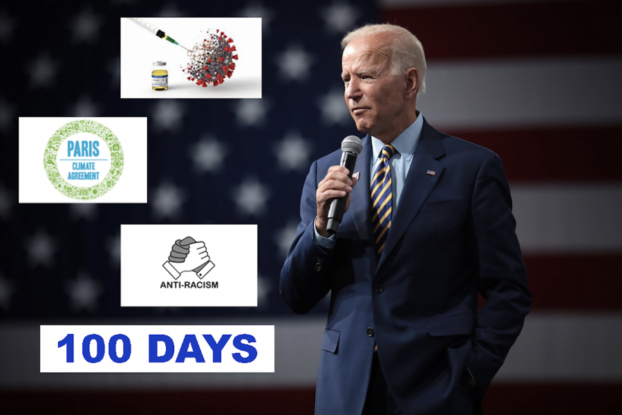 In his first 100 days as president, Mr. Biden focused his efforts on bringing about racial justice, as well as fighting the coronavirus epidemic and climate change.