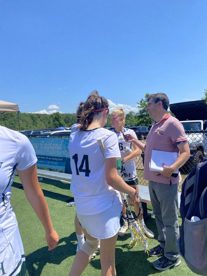 Mr. Fierro interviews Sacred Heart Varsity Lacrosse players when he traveled to Farmington, CT, to cover Greenwich girls lacrosse teams in a post season tournament, June 2021. 