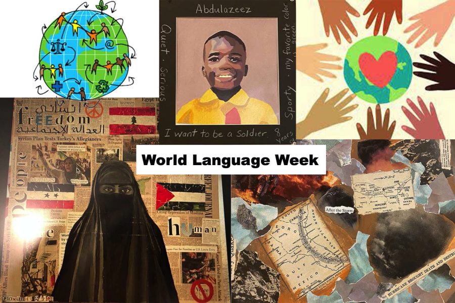 World Language week and student artwork on foreign issues further global citizenship.
