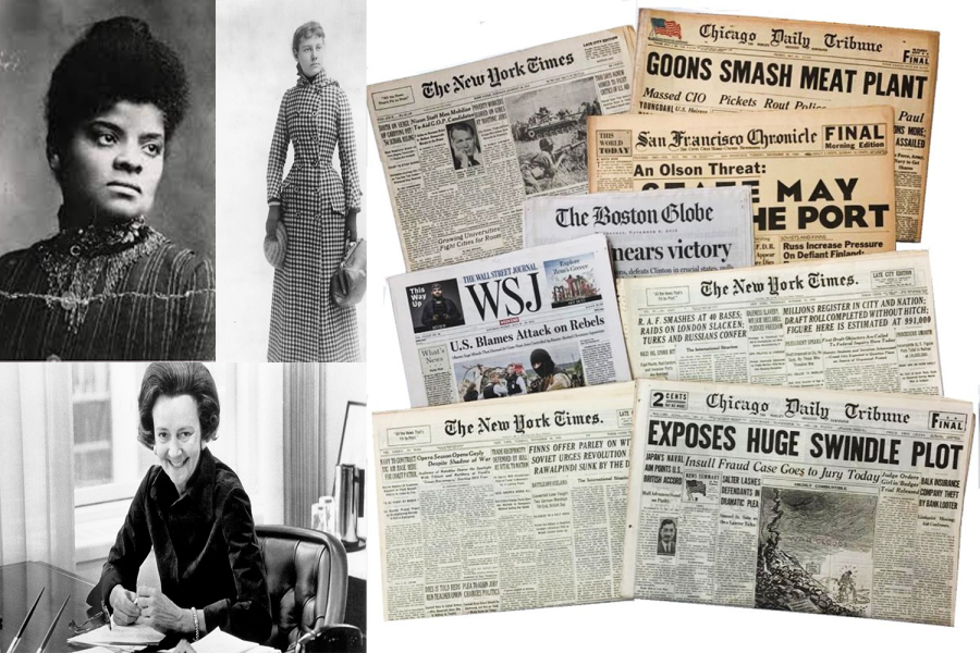 Ms. Ida B. Wells, Mrs. Katharine Graham, and Ms. Nellie Bly break gender barriers in the newsroom.
