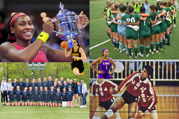 Female athletes come together to celebrate National Girls and Women in Sports Day.  
