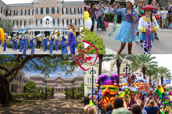 Cities such as New Orleans celebrate Mardi Gras with parades, foods, and music.