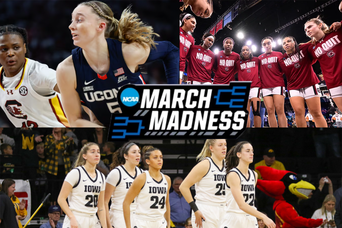 The+Huskies%2C+Hawkeyes%2C+and+Gamecocks+battle+on+the+court+for+the+title+of+2024+March+Madness+Champions.+