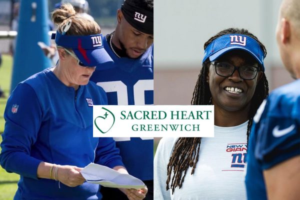 New York Giants’ Dr. Lani Lawrence and Ms. Laura Young touch down on King Street